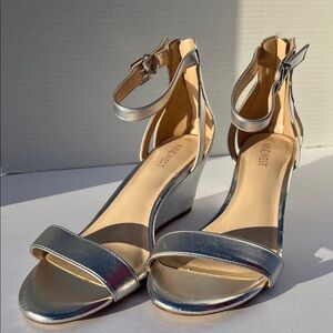 Nine West Metallic Silver Wedge Sandals